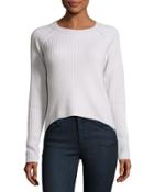 Cashmere Crewneck Rib-knit Sweater, Quicksilver Glacier