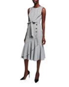Pleated Tie-front Button Dress