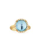 Jaipur 18k Blue Topaz & Diamond Cushion Ring,
