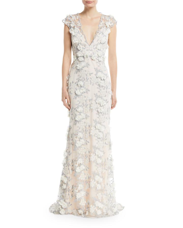 Floral 3d Lace V-neck Gown