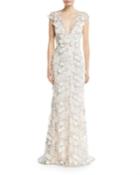 Floral 3d Lace V-neck Gown
