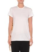 Sequin-fringe Sides Crewneck Short-sleeve Cotton Tee
