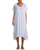 Gauze Striped Organic Linen V-neck Dress