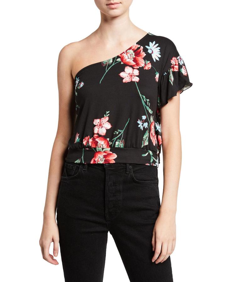 Floral Print One-shoulder Ruffle Top