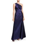 One-shoulder Asymmetric Gazaar A-line Gown
