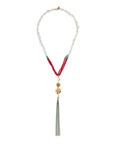 Freshwater Pearl & Mixed Bead Tassel Necklace,