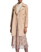 Ruched Double-breast Hooded Trench Coat