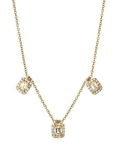 18k Triple Emerald-cut Diamond Pendant Necklace,