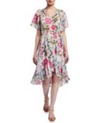 Floral Print Faux-wrap High-low Dress