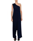 One-shoulder Drop Wide-leg Jersey Jumpsuit