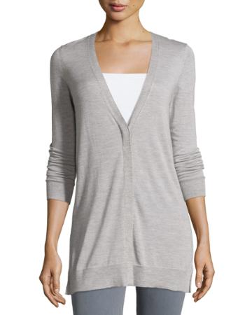 Todd And Duncan Cashmere Gossamer Long Cardigan, Heather Gray, Women's,