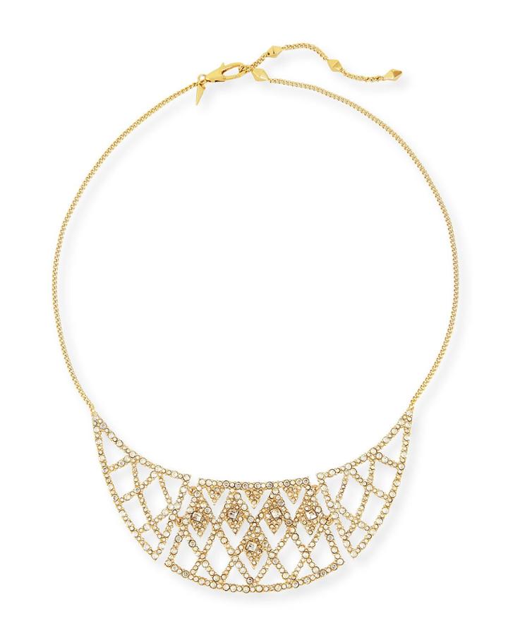 Crystal-encrusted Bib Necklace, Golden