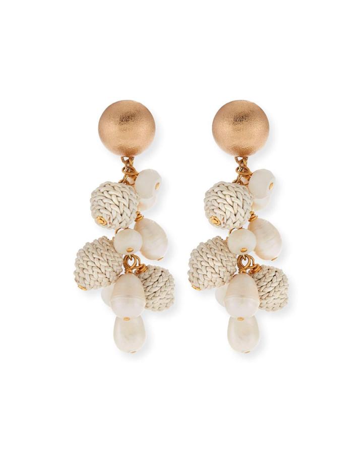 Pearl, Leather & Moonstone Earrings