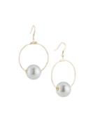 Pearl-bead Hoop Drop Earrings