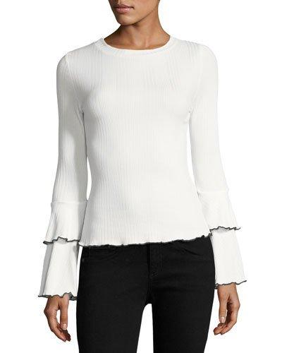 Ribbed-knit Bell-sleeve