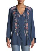 Alaura Tie-neck Floral Embroidery Blouse