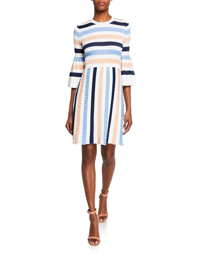 Striped Ruched Bell-sleeve