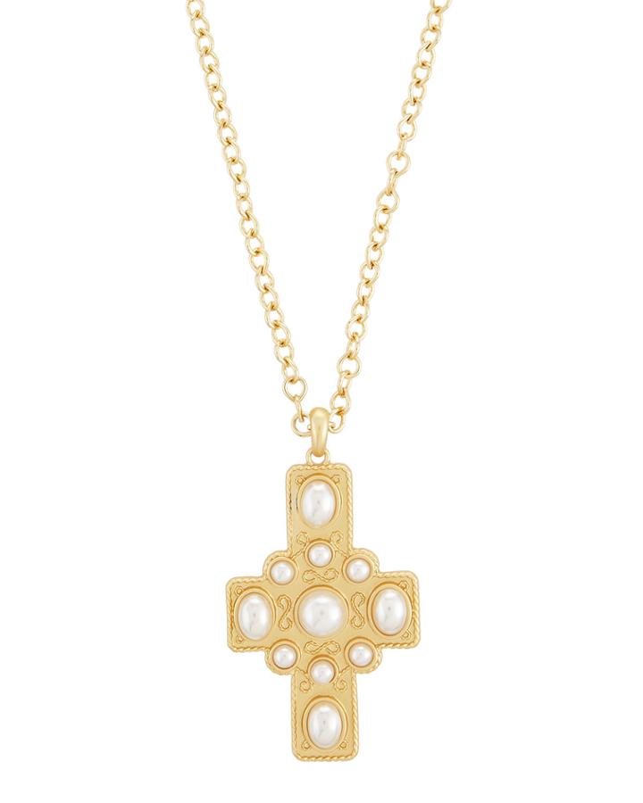 Pearly Cross Pendant Necklace