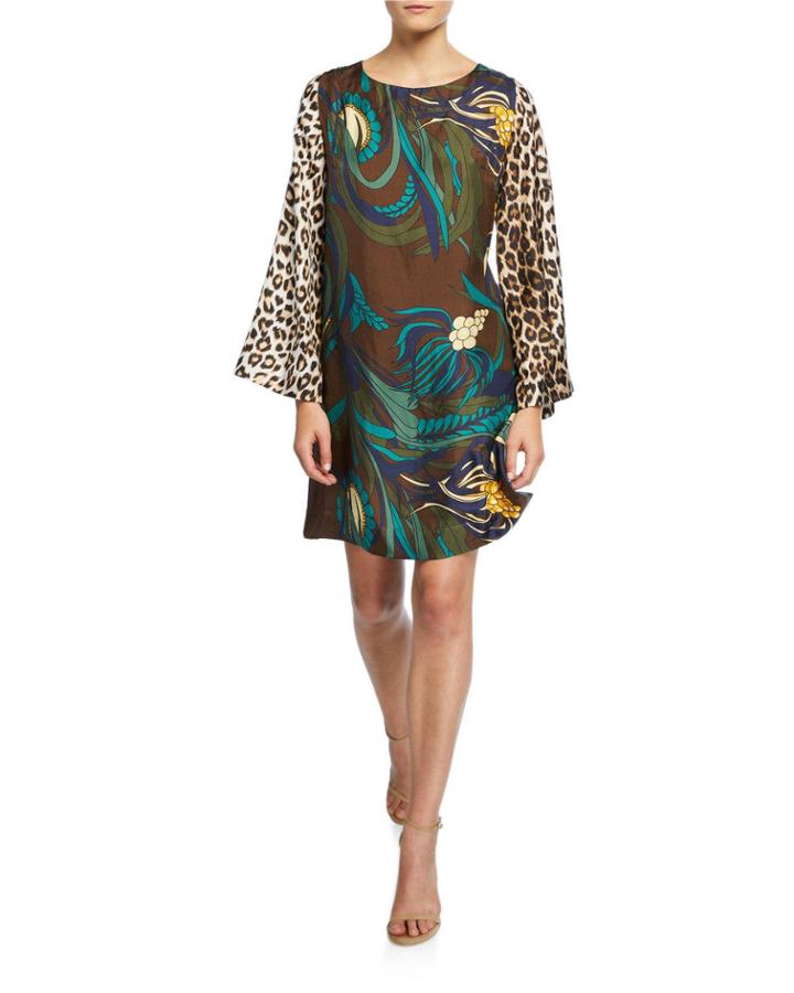 Madrid Floral Print Animal Sleeve Silk