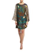 Madrid Floral Print Animal Sleeve Silk