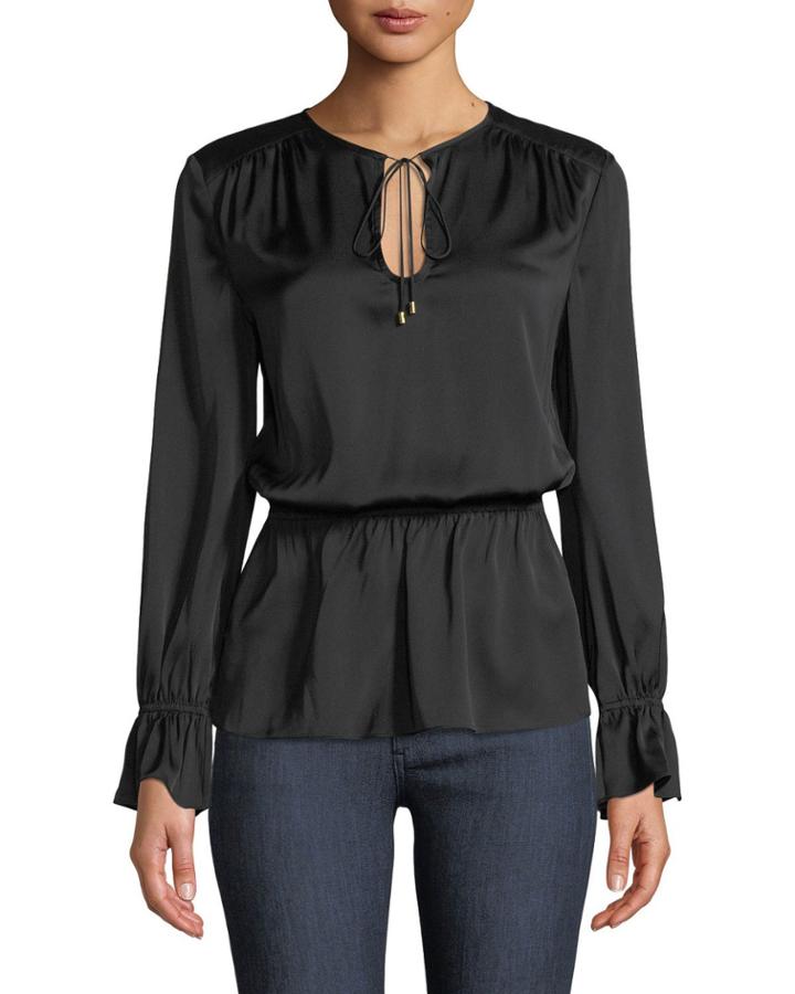 Laurel Bell-cuff Tie-neck Blouse