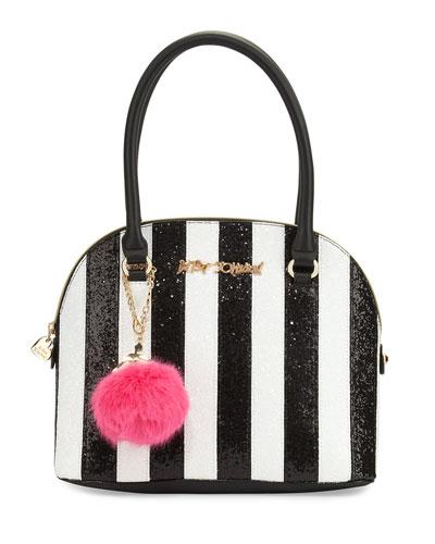 Candy Cane Striped Dome Satchel Bag, Black/white