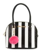Candy Cane Striped Dome Satchel Bag, Black/white
