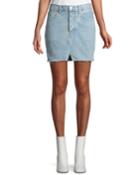 Two-tone Straight Denim Mini Skirt W/ Released Hem