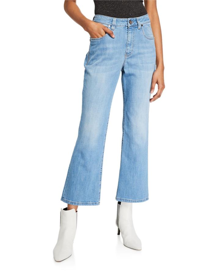 Flare-leg Cropped Denim Jeans With