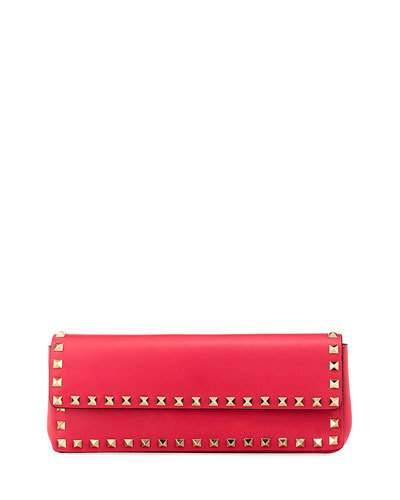 Rockstud Leather Clutch Bag, Red