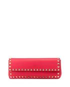 Rockstud Leather Clutch Bag, Red