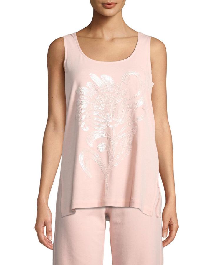 Petite Scoop-neck Tank W/ Tonal Floral