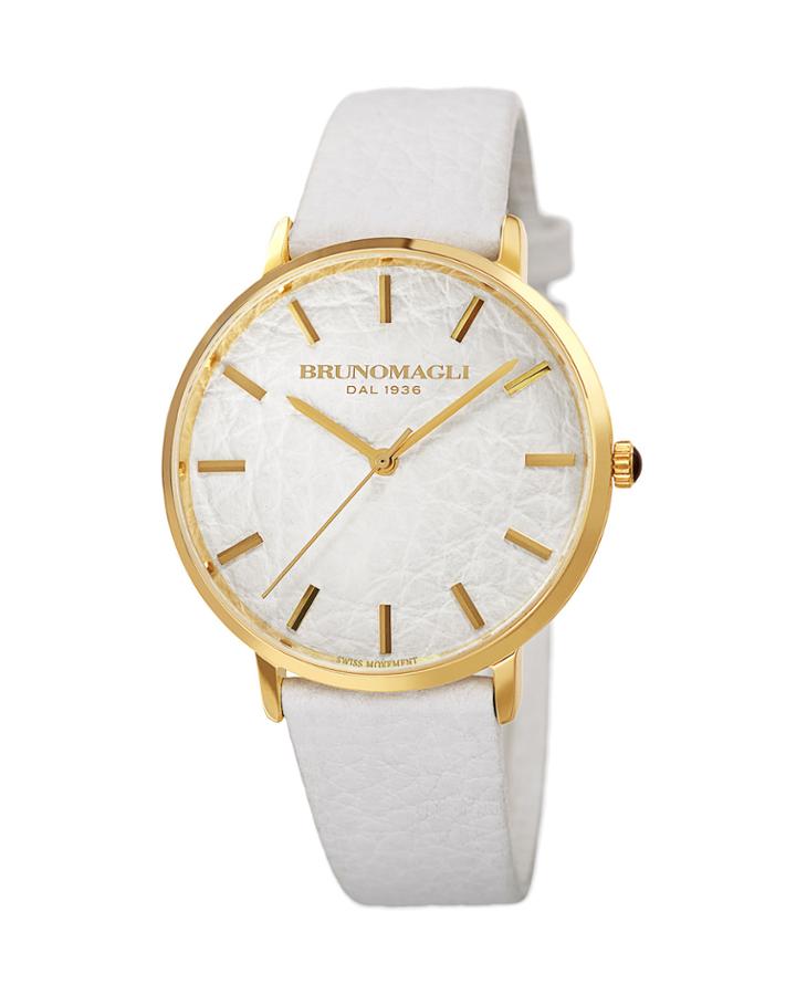 Men's Roma 38mm Leather-dial Watch, White/gold