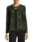 Floral-embossed Knit Jacket, Green/black