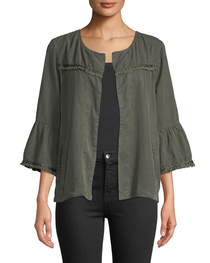 Jaylin Flutter-sleeve Fringe-trim Jacket