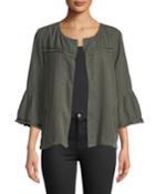 Jaylin Flutter-sleeve Fringe-trim Jacket