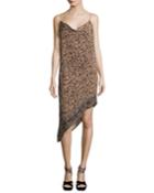 Sahara Cowl-neck Asymmetric-hem Leopard-burnout Velvet Dress