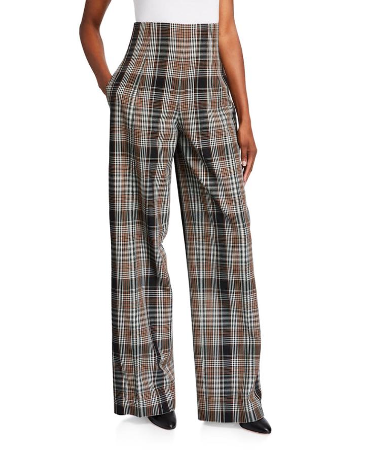 Plaid Wool Wide-leg Pants