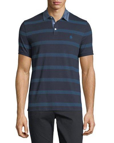 Twill Stripe Polo Shirt With Chambray Collar