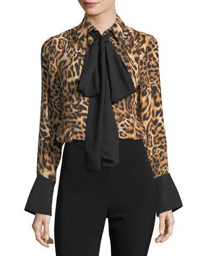 Tie-neck Leopard Print Blouse