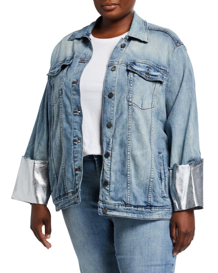 Plus Size Foil Cuffed Denim Jacket