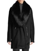 Removable Faux-fur-collar Wool Coat