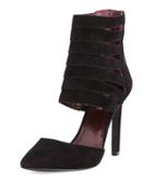Suede Caged Pointed-toe Pump, Black