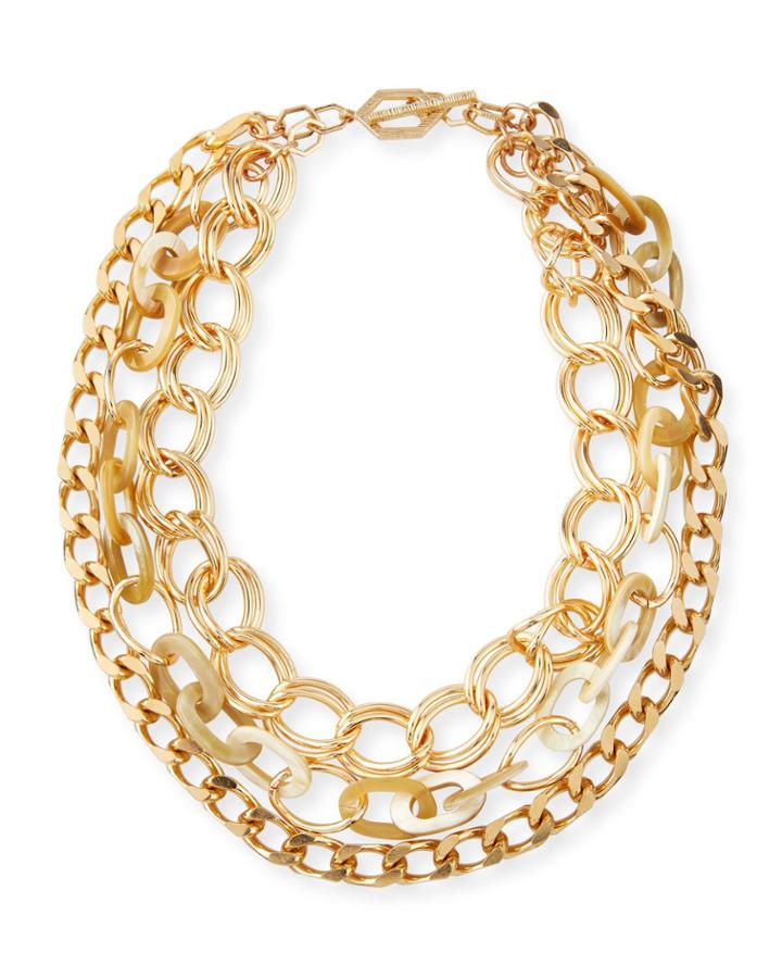Chain & Horn 3-strand Necklace, White