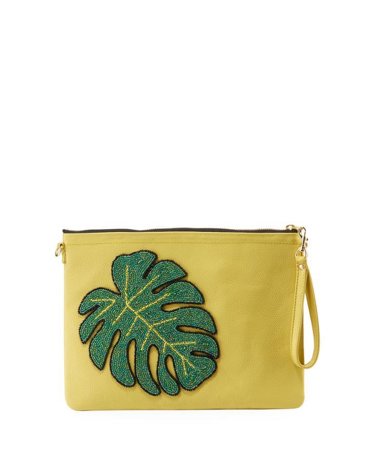 Monstera Leaf Chain Clutch Bag, Yellow