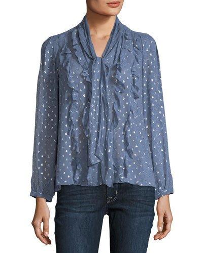 Long-sleeve Metallic Clip-stitch Blouse