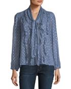Long-sleeve Metallic Clip-stitch Blouse