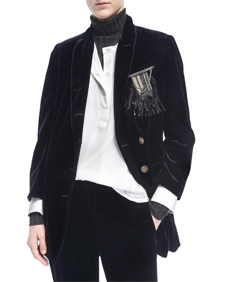 Velvet Blazer W/feather Pin