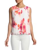 Floral Pleated Bubble-front Tank Blouse