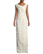 Jackie Anniversary Floral Lace Column Gown, White